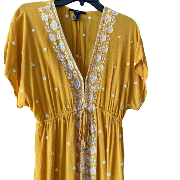 Love Tree Embroidered Mini Dress Bohemian Festival Drawstring Yellow Size S - Picture 6 of 12